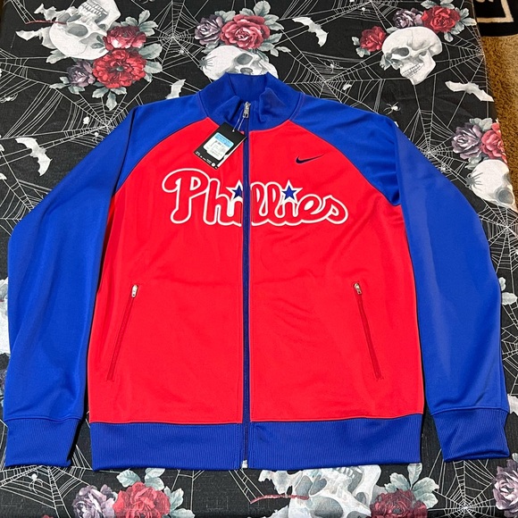 NWT 2013 NIKE DRI-FIT PHILADELPHIA PHILLIES TRACK ZIP UP PERFORMANCE JACKET SZ M - Picture 1 of 13